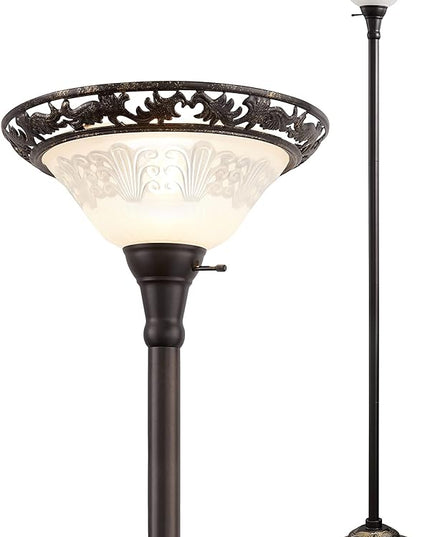 Luvkczc Victorian Floor Lamp, 70" Elegant Standing Lamp with Etched Glass Shade, Metal Body & Heavy Base, Vintage Tall Corner Lamp for bedroom, Living Room, Den, Office. No Bulbs (1 Head) - LeafyLoom