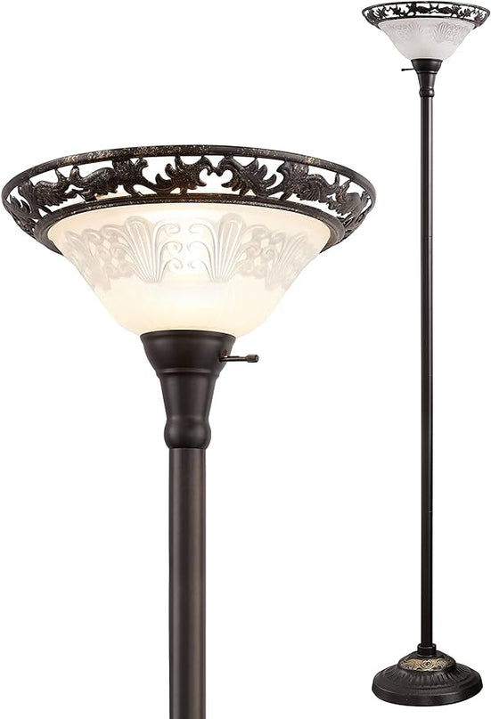 Luvkczc Victorian Floor Lamp, 70" Elegant Standing Lamp with Etched Glass Shade, Metal Body & Heavy Base, Vintage Tall Corner Lamp for bedroom, Living Room, Den, Office. No Bulbs (1 Head) - LeafyLoom