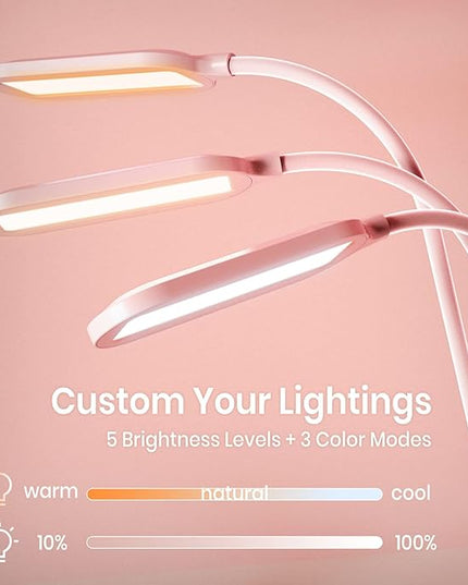 AXX Pink Desk Lamp for Kids, Cute Desk Light for Bedrooms, Kawaii Study Lamp with USB Charging Port - Small, LED, 650LM - Room College Dorm Essentials, Office Accessories for Women Teen Girls - LeafyLoom