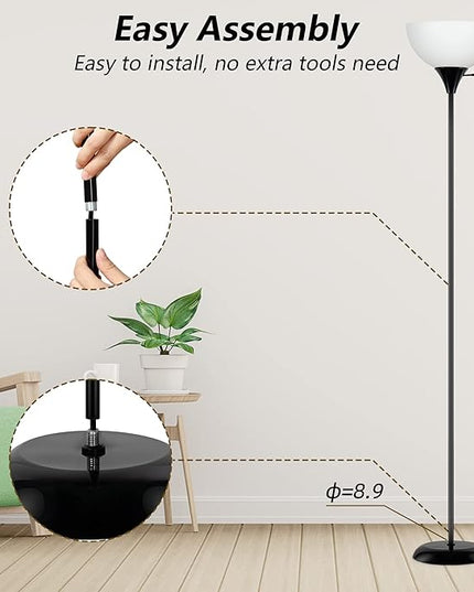 Floor Lamp, Standing Lamp for Bedroom, Drop-Resistant White Lampshade, Rotary Switch, Industrial Floor Lamp for Living Room Bedroom Study Office Kid's Room(Bright Black) - LeafyLoom