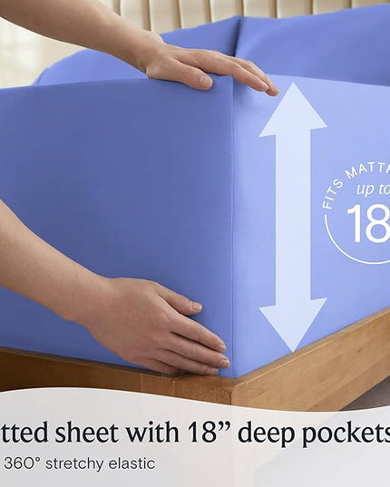 LuxClub Twin XL Sheets - Soft Twin Bed Sheets for-Boys-and-Girls-4 PC Deep Pockets 18" Eco Friendly Wrinkle Free-Kids-Fitted Sheets Machine Washable Hotel Bedding Silky Soft - Violet Blue Twin XL - LeafyLoom