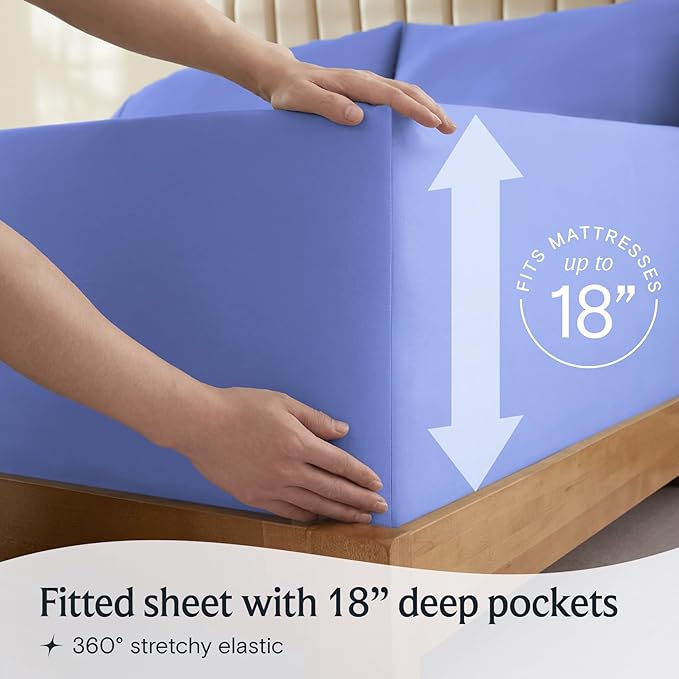 LuxClub Twin XL Sheets - Soft Twin Bed Sheets for-Boys-and-Girls-4 PC Deep Pockets 18" Eco Friendly Wrinkle Free-Kids-Fitted Sheets Machine Washable Hotel Bedding Silky Soft - Violet Blue Twin XL - LeafyLoom