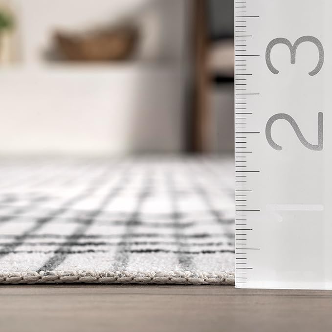 nuLOOM Leo Geometric Striped Machine Washable Ultra Thin Area Rug, 8' x 10', Ivory - LeafyLoom
