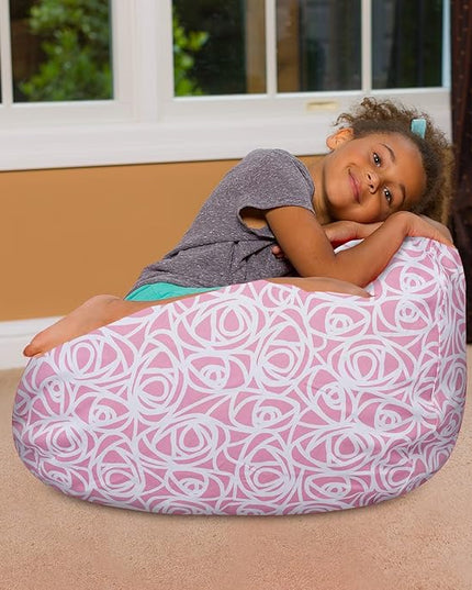 Posh Creations Bean Bag Chair for Kids, Teens, and Adults Includes Removable and Machine Washable Cover, Canvas Roses Pink, 27in - Medium - LeafyLoom