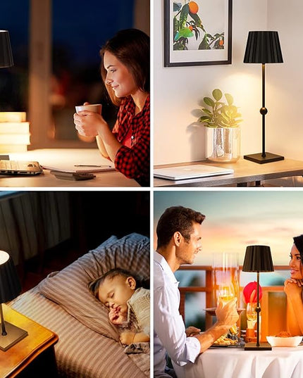 GGOYING Cordless Table Lamp,5200mAh Battery Operated Rechargeable LED Desk Lamp 3 Color Stepless Dimming, Minimalist Portable Night Light(Black) - LeafyLoom