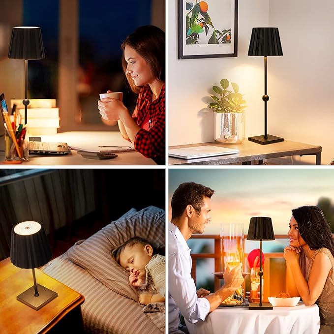 GGOYING Cordless Table Lamp,5200mAh Battery Operated Rechargeable LED Desk Lamp 3 Color Stepless Dimming, Minimalist Portable Night Light(Black) - LeafyLoom