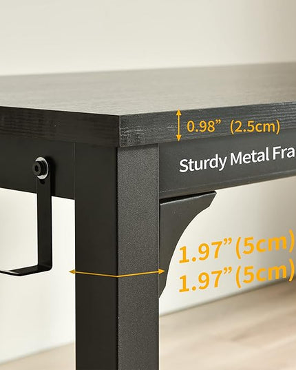 63 Inch Large Computer Desk Writing Study Work Office Table Home Office Desk Moderm Gaming Desk Simple Workstation with Storage Bag and Iron Hook - Black - LeafyLoom