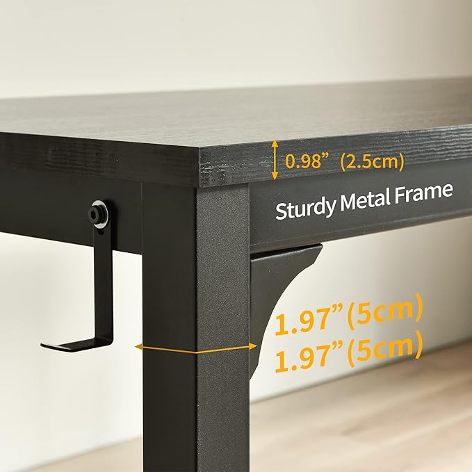 63 Inch Large Computer Desk Writing Study Work Office Table Home Office Desk Moderm Gaming Desk Simple Workstation with Storage Bag and Iron Hook - Black - LeafyLoom