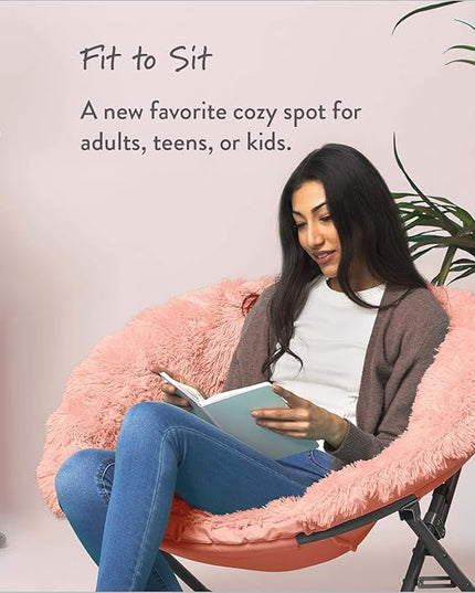 Mongolian Faux Fur Oversized Saucer Chair, Blush - LeafyLoom