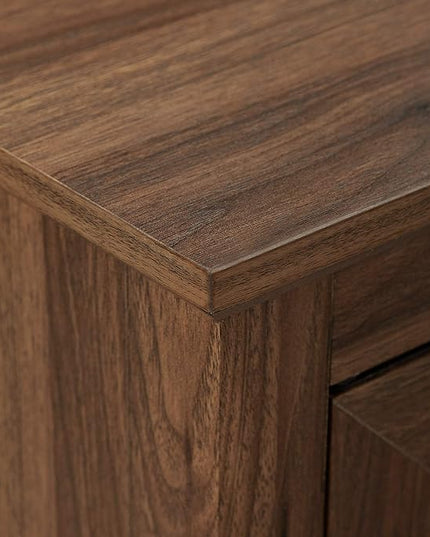 Walker Edison Modern Wood Grooved Buffet Sideboard with Open Storage-Entryway Serving Storage Cabinet Doors-Dining Room Console, 58 Inch, Dark Walnut - LeafyLoom