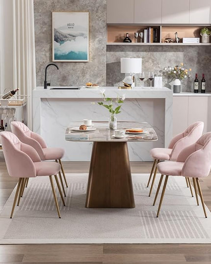 Velvet Dining Chairs Sets of 2, Modern Upholstered Accent Side Chairs with Gold Metal Legs for Kitchen Living Bed Room - LeafyLoom