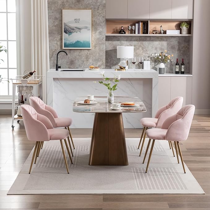 Velvet Dining Chairs Sets of 2, Modern Upholstered Accent Side Chairs with Gold Metal Legs for Kitchen Living Bed Room - LeafyLoom