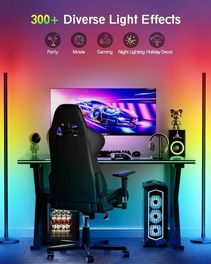 bedee LED Corner Floor Lamp: 64.5 Inch RGB Color Changing with Music Sync, Modern Standing Mood Lighting Remote & App Control, Creative DIY Mode Timing for Living Room Gaming - LeafyLoom