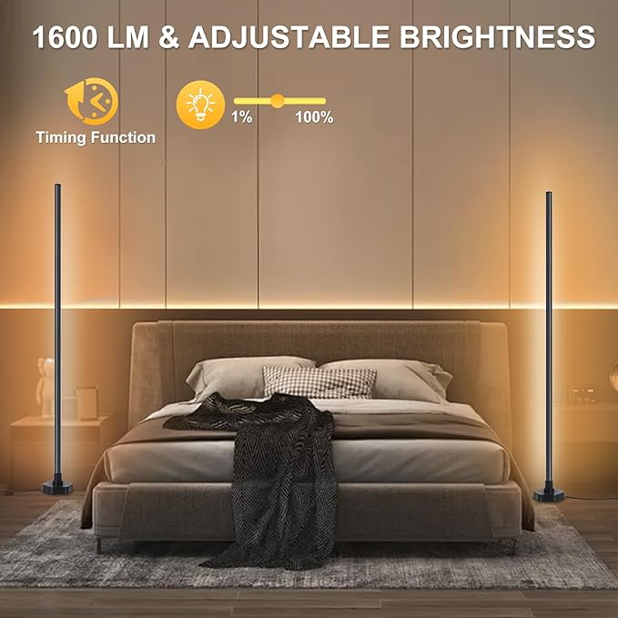 Smart Corner Floor Lamp,RGB LED Corner Lamp Compatible with Alexa & App,Remote Control,16 Million DIY Colors, Music Sync, Timer Setting for Living Rooms, Bedrooms and Gaming Rooms(2 Pack) - LeafyLoom