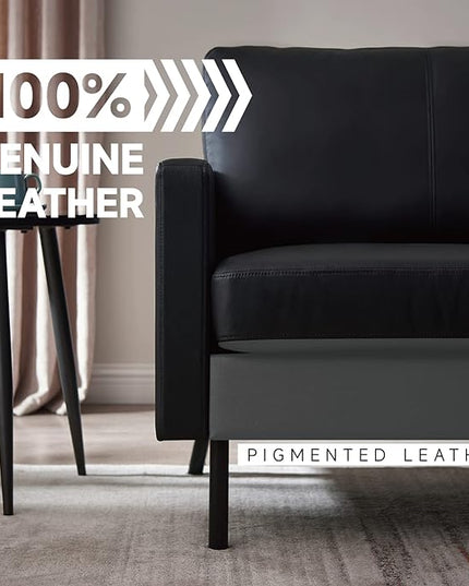 70" Top-Grain Leather Sofa, 2-Seat Upholstered Loveseat Sofa Modern Couch, Luxury Classic for Living Room Bedroom Apartment Office - LeafyLoom
