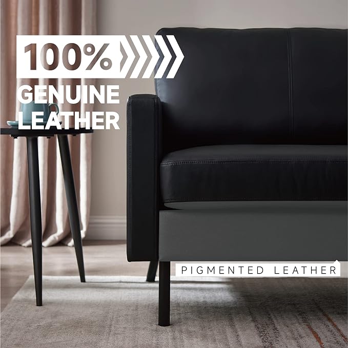 70" Top-Grain Leather Sofa, 2-Seat Upholstered Loveseat Sofa Modern Couch, Luxury Classic for Living Room Bedroom Apartment Office - LeafyLoom