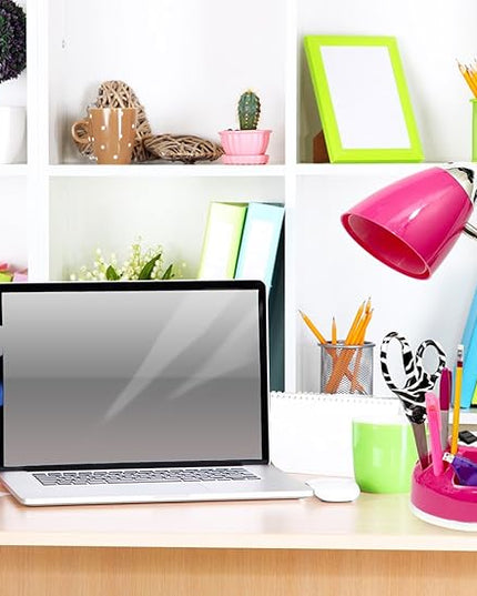 Simple Designs LD1015-PNK Flossy Organizer Desk Lamp with Charging Outlet and Lazy Susan Base, Pink - LeafyLoom