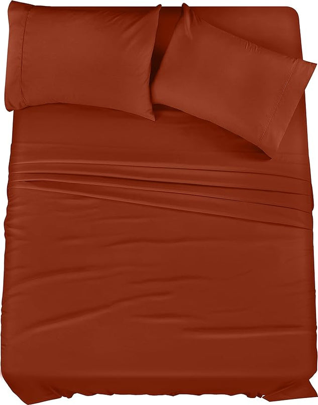 Utopia Bedding King Bed Sheets Set - 4 Piece Bedding - Brushed Microfiber - Shrinkage and Fade Resistant - Easy Care (King, Terracotta Orange) - LeafyLoom