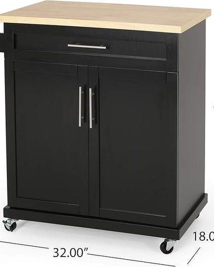 Christopher Knight Home Batavia Kitchen CART, Natural + Black - LeafyLoom