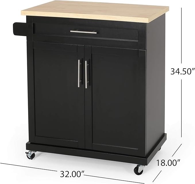 Christopher Knight Home Batavia Kitchen CART, Natural + Black - LeafyLoom