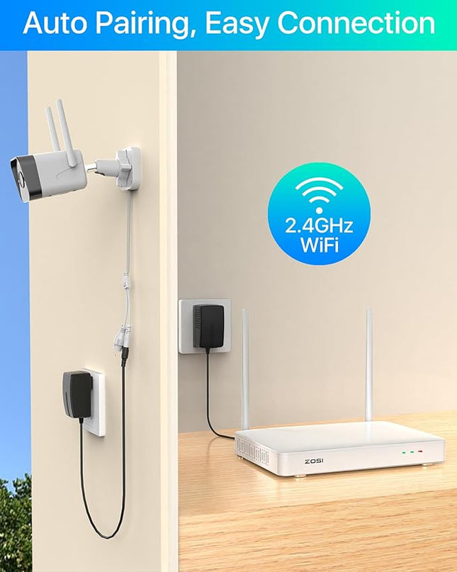 ZOSI 2.5K WiFi Security Camera Wireless Outdoor System,2TB HDD,8 Channel NVR for 24/7 Recording,4 x 4MP Cameras for Home with Color Night Vision,Person Vehicle Detection,2-Way Talk,Siren Alarm,Plug-in ZOSI