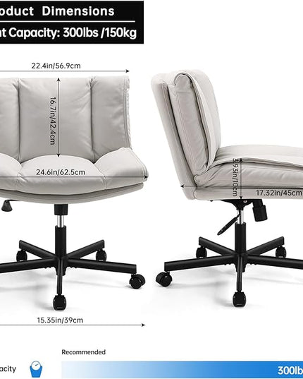 LEAGOO Armless Desk Chairs with Wheels Office Chair Vanity Chair with Technical Cloth Adjustable Swivel Computer Task Chairs for Home Base, Bedroom, Small Space, Make up - LeafyLoom