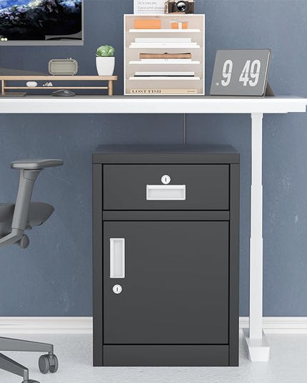 File Cabinet with Lock, Under Desk Locking Cabinet,Filing Cabinet for Home Office,Metal Filing Cabinet,Printer Stand Cabinet (Black) - LeafyLoom