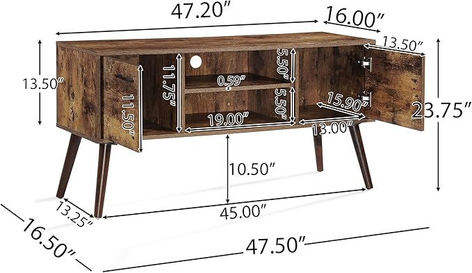 48 Inch Classic Wood TV Stand, Modern Entertainment Center Console Table with 2 Open and 2 Closed Storage Space for Livingroom Bedroom, 48Inch, Old Pine - LeafyLoom