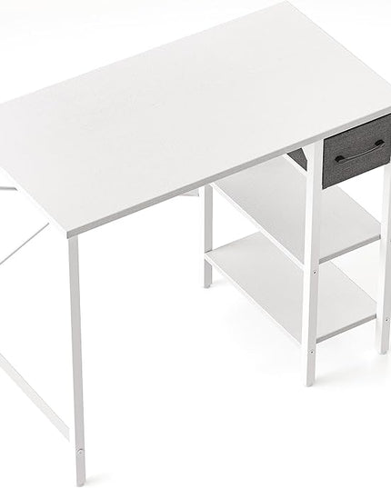 CubiCubi Computer Desk, 35 Inch Small Home Office Desk with Drawer Storage Shelves for Small Space, Writing Study Desk, White - LeafyLoom