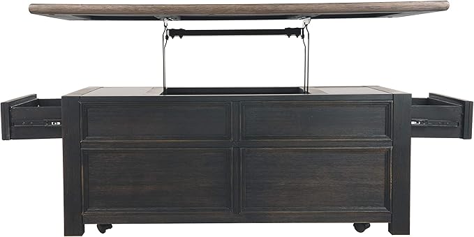 Signature Design by Ashley Tyler Creek Rustic Farmhouse Lift Top Coffee Table with Drawers, Brown & Black - LeafyLoom