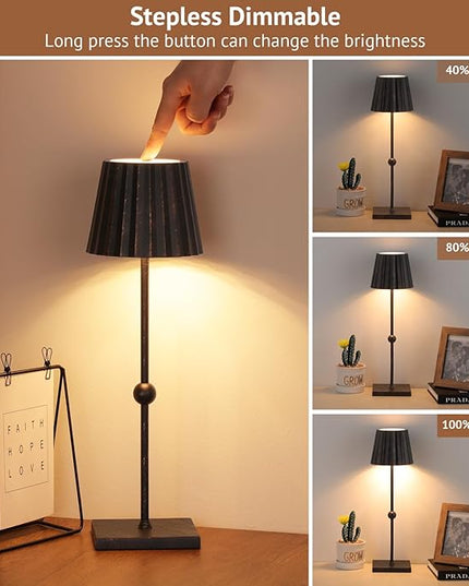 GGOYING Cordless Table Lamp,Battery Operated LED Lamp with 5200mAh,3 Color Mode,Stepless Dimming, Modern Portable Lamp for RestaurantOutdoor(Black Brush Gold) - LeafyLoom