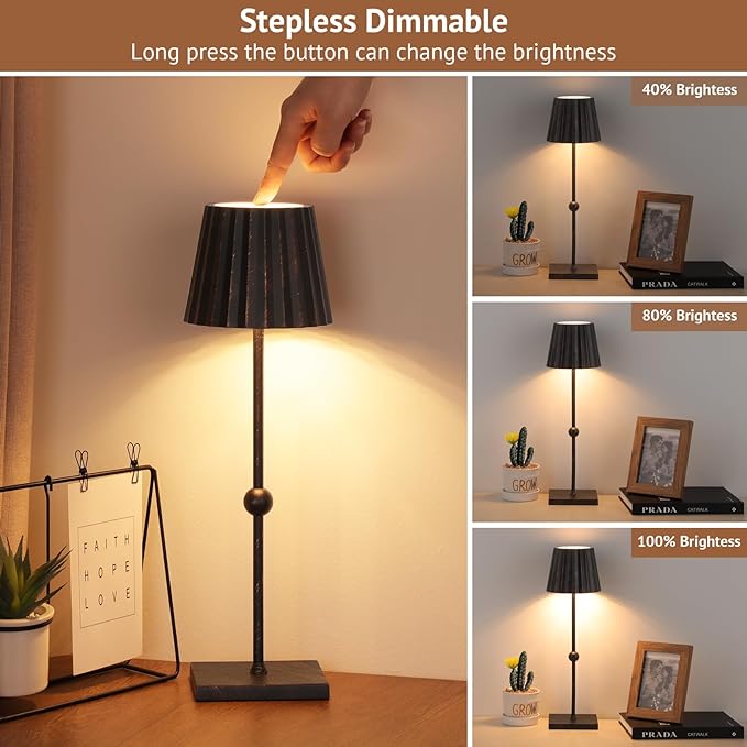 GGOYING Cordless Table Lamp,Battery Operated LED Lamp with 5200mAh,3 Color Mode,Stepless Dimming, Modern Portable Lamp for RestaurantOutdoor(Black Brush Gold) - LeafyLoom
