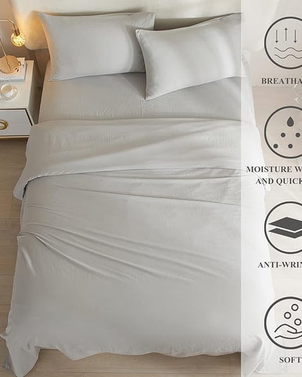 Luxury Soft King Size Sheet Set - Breathable & Cooling Sheets - Hotel Quality Bed Sheets King - Extra Soft - Deep Pockets 16 Inch - Easy Fit - 4 Piece Set - Wrinkle Free King Sheets,Light Grey - LeafyLoom