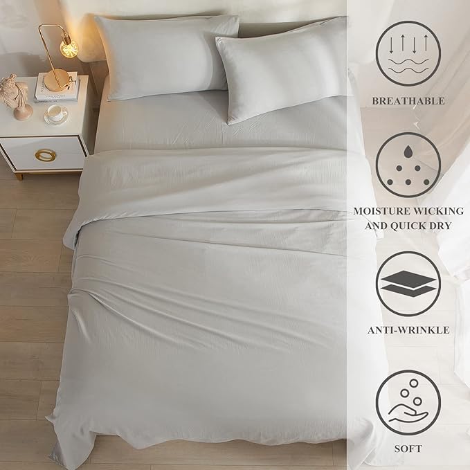 Luxury Soft King Size Sheet Set - Breathable & Cooling Sheets - Hotel Quality Bed Sheets King - Extra Soft - Deep Pockets 16 Inch - Easy Fit - 4 Piece Set - Wrinkle Free King Sheets,Light Grey - LeafyLoom