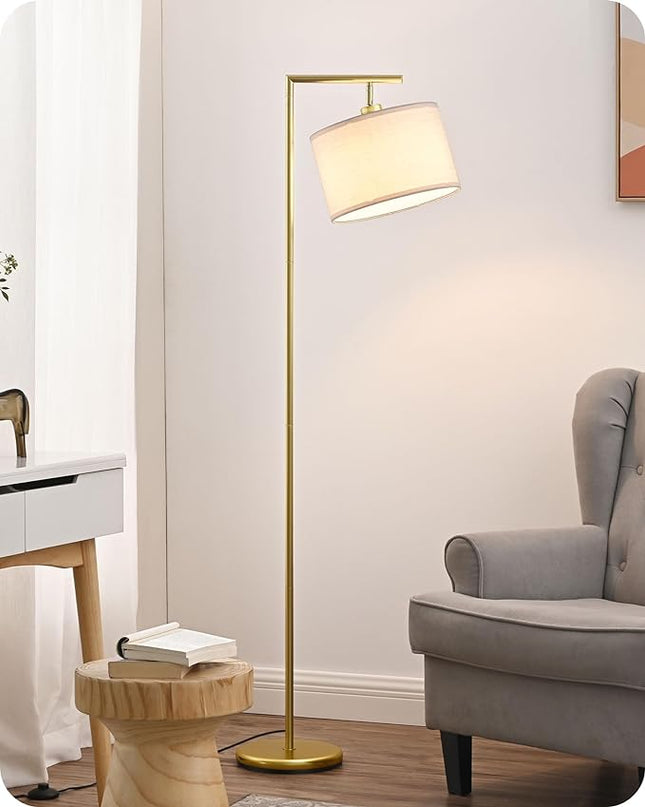 EDISHINE Gold Arched Floor Lamp, Corner Standing Lamp with Adjustable Linen Shade, Modern Arc Reading Light for Bedroom, Living Room, Office, 63" (Gold) - LeafyLoom