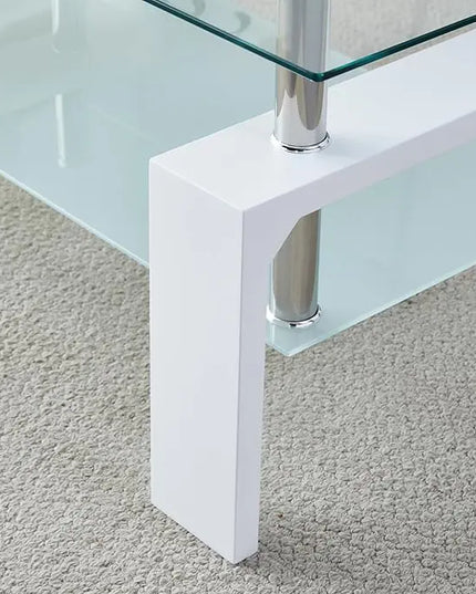 Coffee Table - Rectangle Glass Coffee Table with Simple and Classical Inspired Design, Easy Assembly for Modern Living, 39.5 * 23.5 * 17.5 inches (White) - LeafyLoom