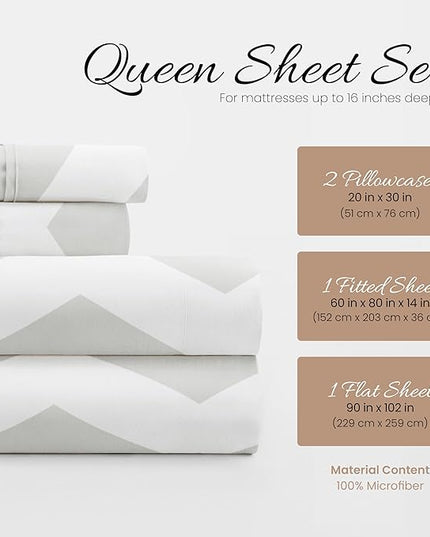 Linen Market 4 Piece Queen Bedding Sheet Set (Gray Arrow) - Sleep Better Than Ever with These Ultra-Soft & Cooling Bed Sheets for Your Queen Size Bed - Deep Pocket Fits 16" Mattress - LeafyLoom