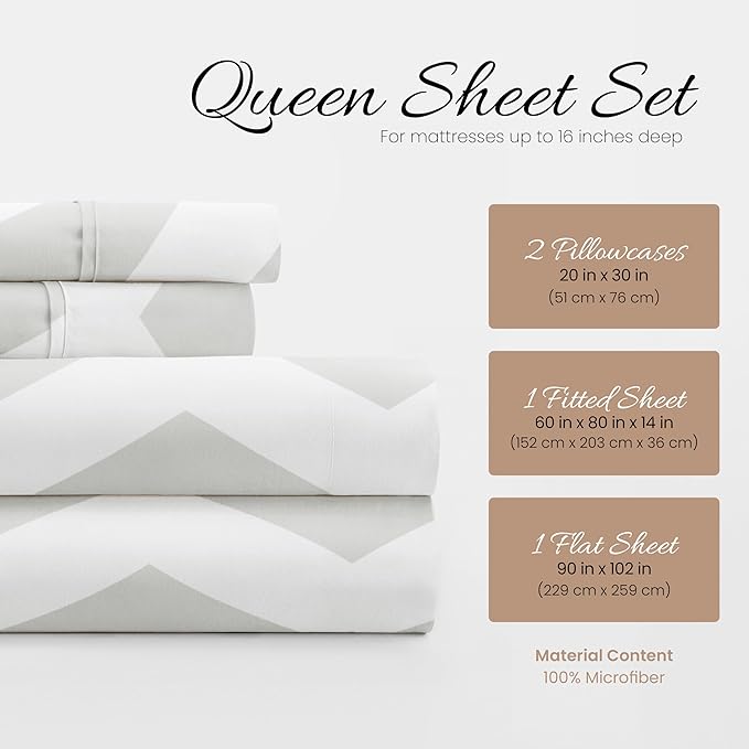 Linen Market 4 Piece Queen Bedding Sheet Set (Gray Arrow) - Sleep Better Than Ever with These Ultra-Soft & Cooling Bed Sheets for Your Queen Size Bed - Deep Pocket Fits 16" Mattress - LeafyLoom