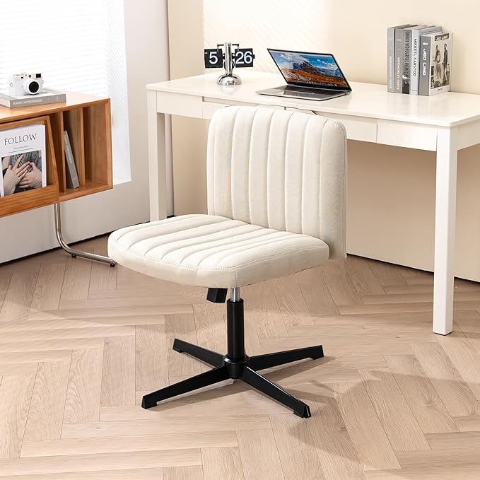 Panana Office Chair Fabric Padded Seat Armless Desk Chair Swivel Computer Task Chair Mid-Back No Wheels Accent Chair (Beige) - LeafyLoom