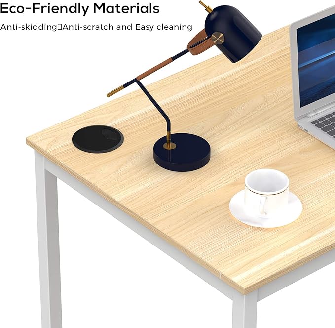 It's_Organized Computer Desk 47 Inch Home Office Study Writing Desk,Modern Simple Laptop Computer Table, Easy Assembly, Industrial Style, White Metal Frame,Wood Grain - LeafyLoom