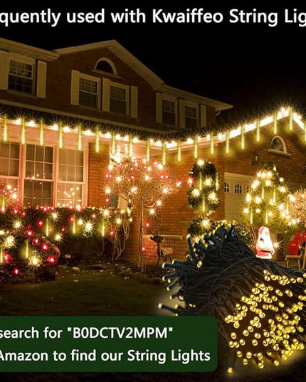 Kwaiffeo Outdoor Christmas Lights, Meteor Shower Lights 12 inch 8 Tube 192 LED Icicle Christmas Lights for Tree Thanksgiving New Year Holiday Party, Wedding Lights Wedding Decorations, Warm White Kwaiffeo