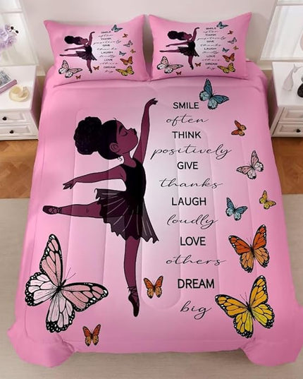 Black Girl Comforter Full Sets,Black Girl Magic Bedding Set,African American Girl Comforter Set for Kids Teens,Cute Afro Melanin Princess Toddler Bed Set - LeafyLoom