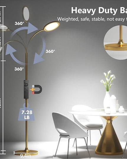 Gold Floor Lamp,Super Bright Dimmable LED Floor Lamps for Living Room, Custom Color Temperature Standing Lamp with Remote Push Button, Adjustable Gooseneck Reading Floor Lamp for Bedroom Office - LeafyLoom