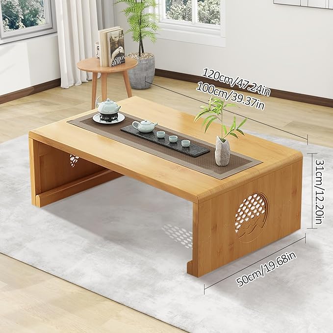 Folding Coffee Table Foldable Japanese Floor Table Low Table for Living Room,Dining Room,Tea,Tatami,Home Decoration (Log Color 47.24 * 19.68 * 12.2 INCH) - LeafyLoom