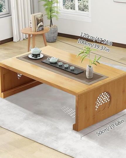 Folding Coffee Table Foldable Japanese Floor Table Low Table for Living Room,Dining Room,Tea,Tatami,Home Decoration (Log Color 39.37 * 19.68 * 12.2 INCH) - LeafyLoom