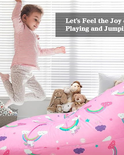 Jorbest Unicorns Stuffed Animal Storage Bean Bag Chair for Kids and Adults, Unicorns Rainbow Bean Bag Stuffed Animal Storage, Luxury Velvet Stuffie Seat - Cover ONLY (200L/52 Gal, Rainbow) - LeafyLoom