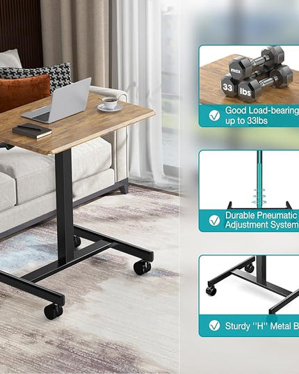 edx Standing Height, Mobile Portable Rolling Laptop Wheels Small Adjustable Desk for Home Office, 19in, Brown - LeafyLoom