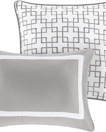 Madison Park Heritage Comforter Quilt Combo Set - Modern Luxury Design, All Season Down Alternative Bedding, Matching Shams, Decorative Pillows, King/Cal King(104"x92"), Color Block Grey 8 Piece - LeafyLoom