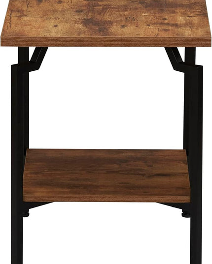 Household Essentials Crown Square Side End Table with Storage Shelf Rustic Hickory Wood Grain and Black Metal - LeafyLoom
