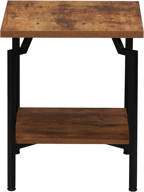 Household Essentials Crown Square Side End Table with Storage Shelf Rustic Hickory Wood Grain and Black Metal - LeafyLoom